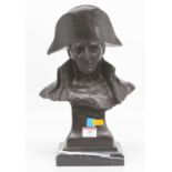 A reproduction bronze bust of Napoleon on a marble base, height 36cm