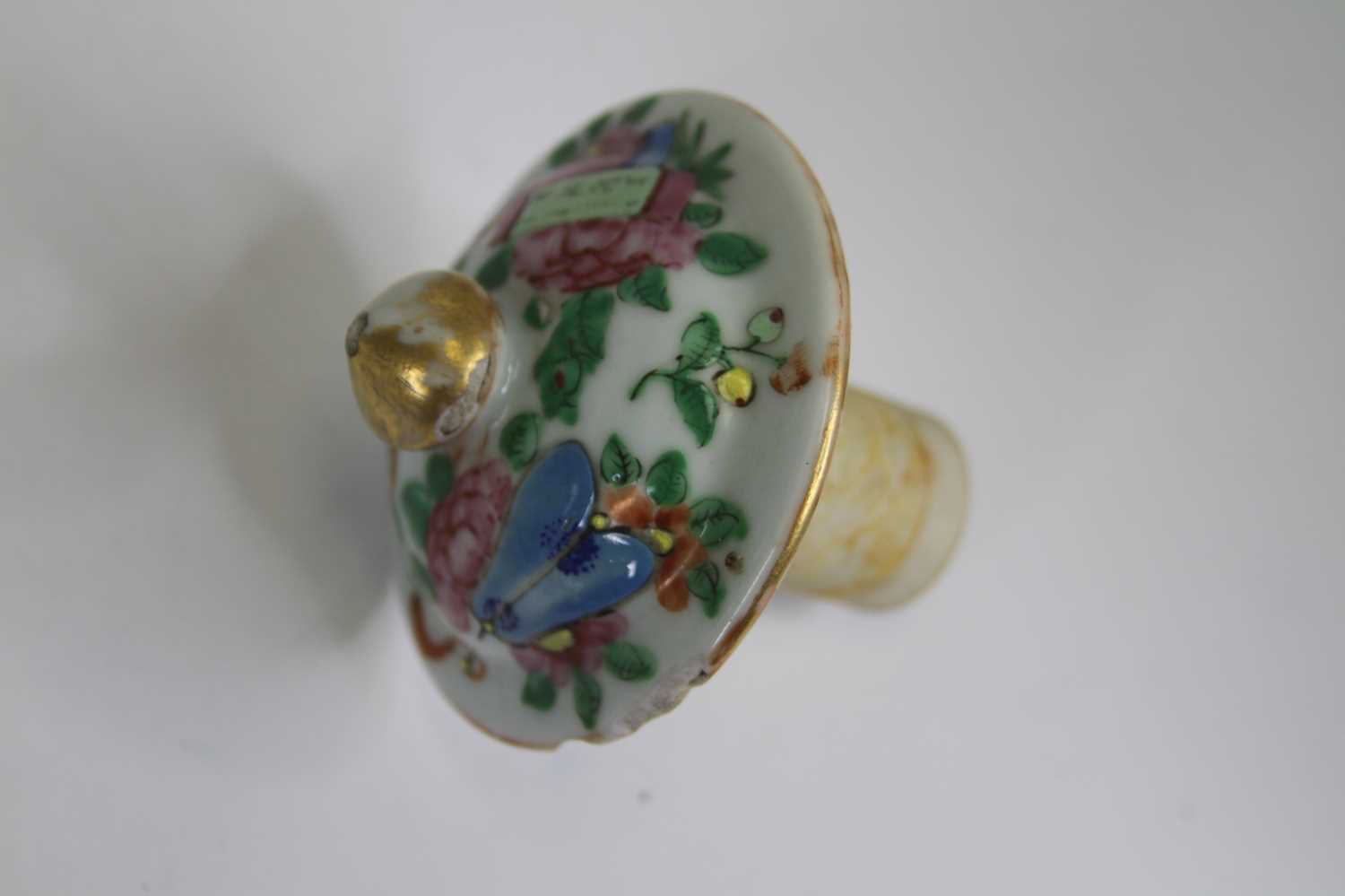 A 19th century Chinese Canton porcelain bottle vase and cover, enamel decorated with dragons and - Image 6 of 12