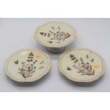 A Victorian old ivory three piece dessert service, gilt decorated with insects amongst flowers,