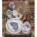 A collection of mixed ceramics, glassware and metal wares to include a pair of Chinese blue &