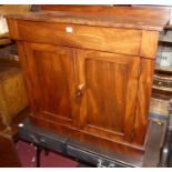 A Victorian mahogany ledgeback double door side cupboard, with frieze drawer, w.92cmOverall solid