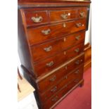 A 19th century mahogany chest-on-chest, having an arrangement of three short over six long