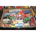0ne box of mixed playworn diecast vehicles to examples by Corgi, Dinky and Lesney.