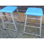 A pair of 1970s anodised tubular metal and vinyl topped gymnastic stools, each h.89cm