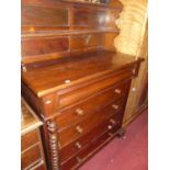 A Victorian Scottish mahogany chest of five long drawers (lacking one bobbin turned column), w.122.