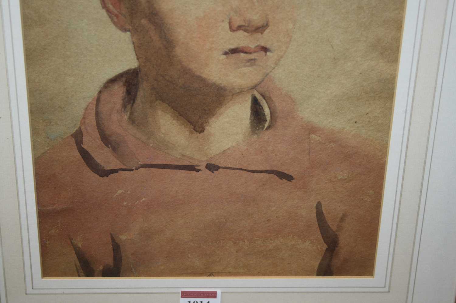 20th century English school - portrait of a young boy, watercolour with pencil on tinted paper, 35. - Image 4 of 6