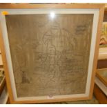 An early 19th century silkwork county map of England and Wales, 44x39cm (a/f)