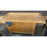 Scratch built wooden workbench with large large Paramo No. 51 vice height 81cm Width 152cm