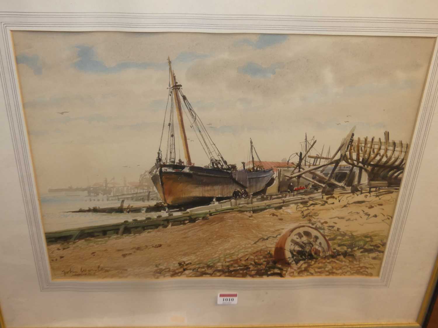 John Wordsley - Boats on the beach at Whitstable, watercolour, signed lower left, 36x49cm - Image 2 of 5