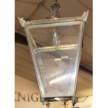 A Victorian style lacquered brass square tapering hanging ceiling lantern HEIGHT 39CM