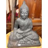 A contemporary black basalt glazed ceramic model of a seated Buddha, h.54cm