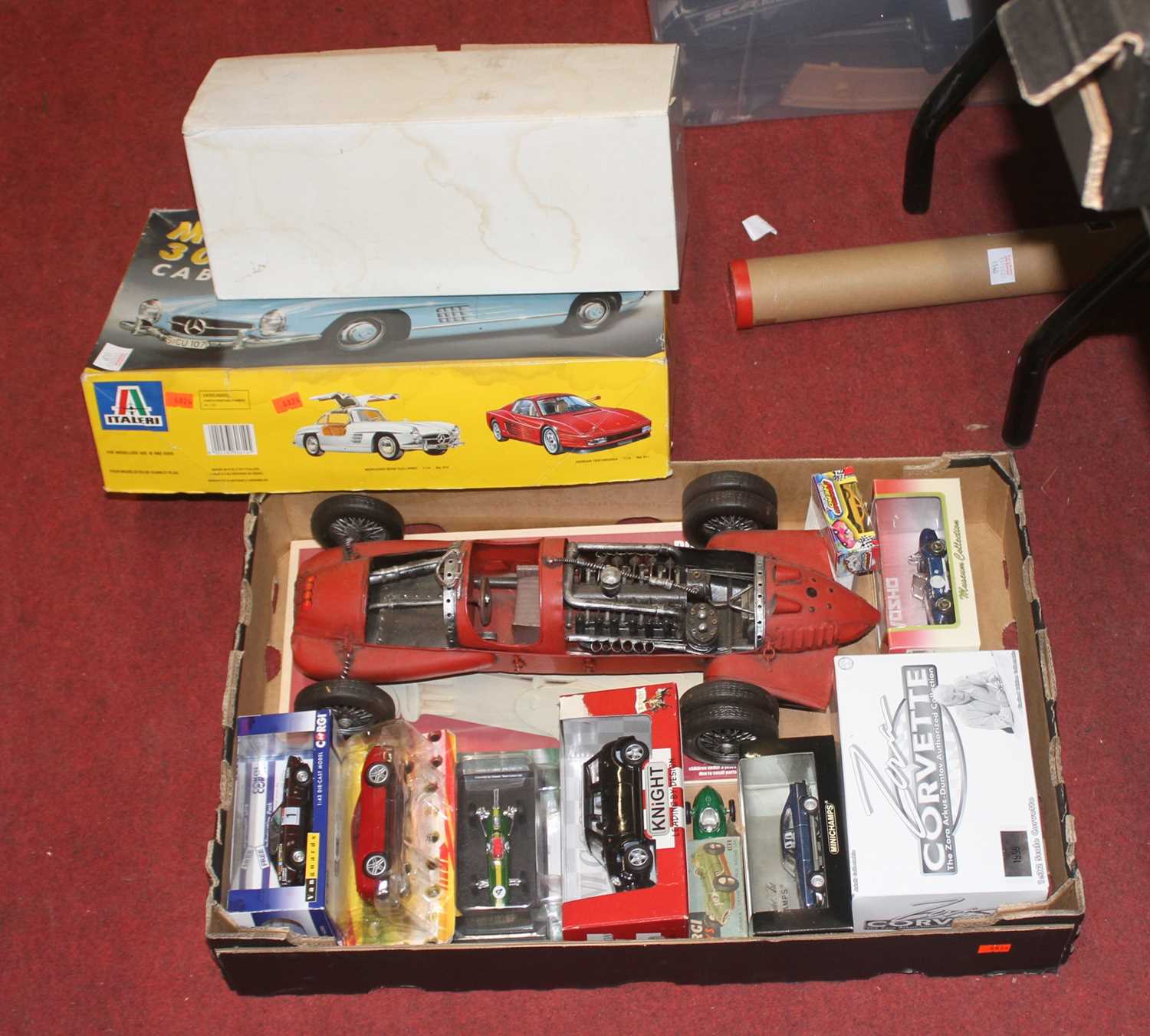 One box of collectible die cast cars & model cars to include Corgi, Italeri etc.