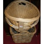 Three various wicker twin handled carry baskets