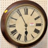 A Victorian mahogany circular wall clock, having a poorly repainted dial, with fusee movement,