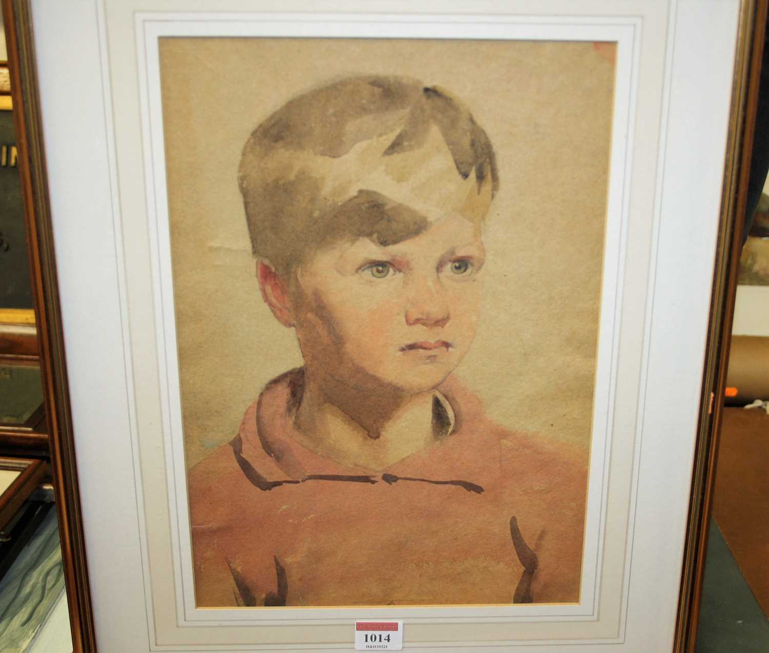 20th century English school - portrait of a young boy, watercolour with pencil on tinted paper, 35. - Image 2 of 6
