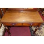 A Victorian mahogany ledgeback round cornered two drawer side table, w.90cm