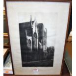 Alfred Blundell - The Cathedral of St James and The Norman Tower of Bury St Edmunds, etching, signed