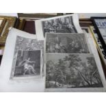 Assorted unframed principally 18th and early 19th century monochrome engravings to include after