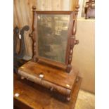 A Victorian mahogany swing dressing mirror, on two drawer boxbase, w.54cm