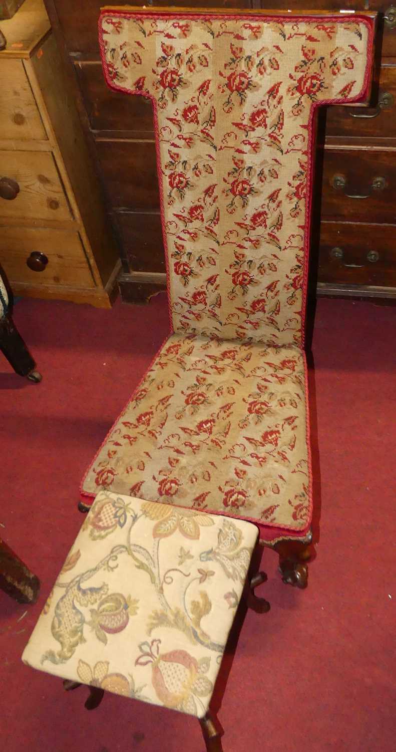 A Victorian carved walnut framed and floral needlework upholstered nursing chair; together with a