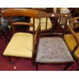 A set of six Victorian mahogany barback dining chairs, with yellow floral fabric upholstered drop-in