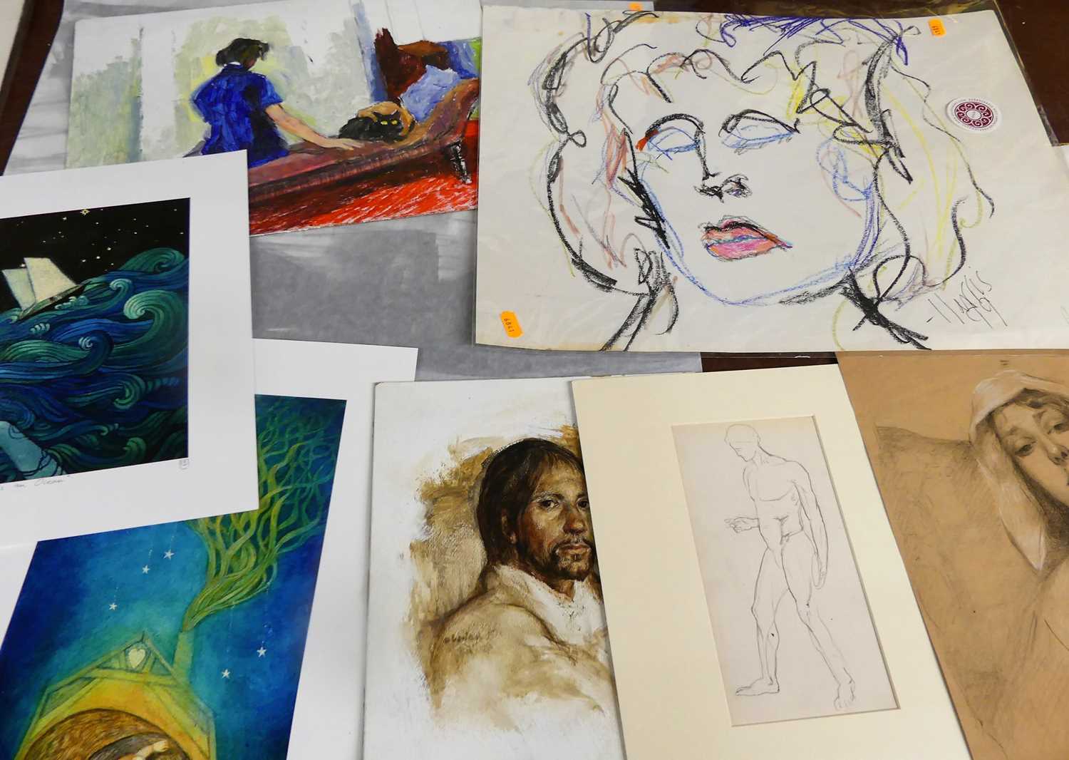 Assorted loose sketches, artists proof prints, etc, principally being figure studies
