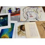 Assorted loose sketches, artists proof prints, etc, principally being figure studies