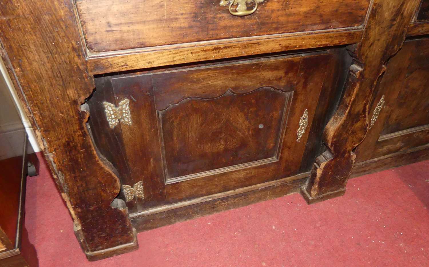 A provincial 18th century joined elm and fruitwood dresser, the later three-tier rack over unusual - Image 4 of 6
