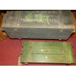 Two painted timber and metal bound portable ammo boxes