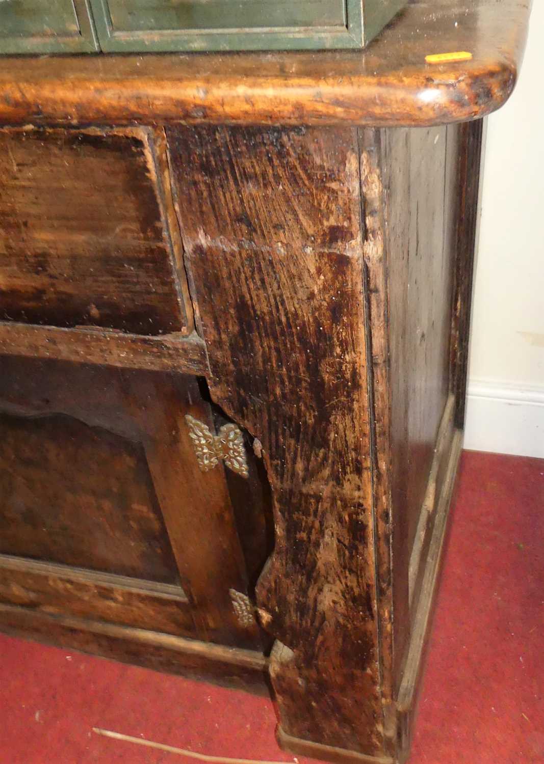 A provincial 18th century joined elm and fruitwood dresser, the later three-tier rack over unusual - Image 6 of 6