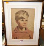 20th century English school - portrait of a young boy, watercolour with pencil on tinted paper, 35.