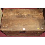 A 19th century rustic pine and metal bound hinge topped tool chest, w.62cm