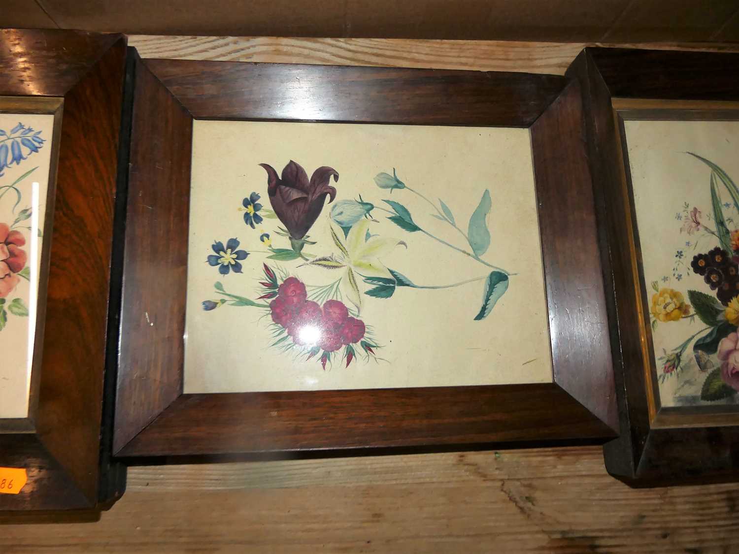 19th century school - Still life with flowers in a pedestal vase, watercolour, 18 x 12cm; together - Image 4 of 5