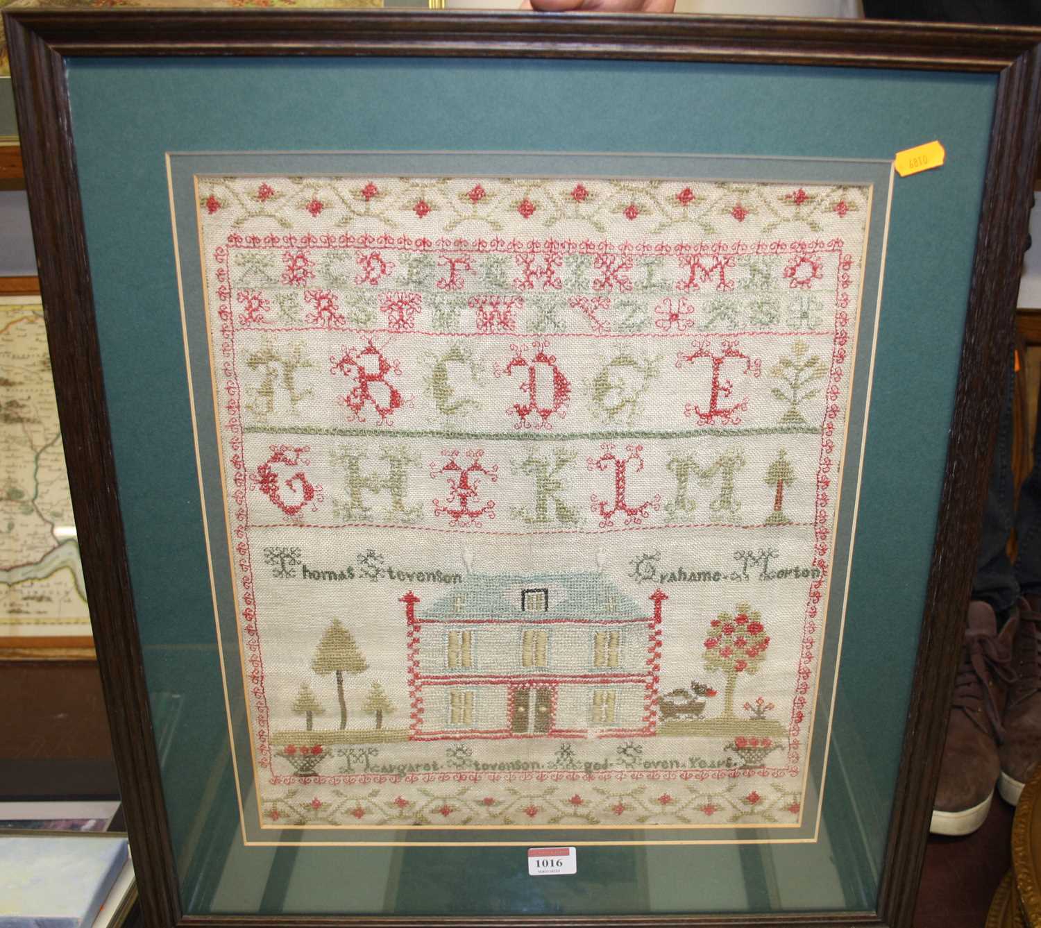 Margaret Stevenson, aged 7 years, a late Victorian (undated) needlework picture sampler, 41x34cm, in