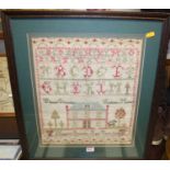 Margaret Stevenson, aged 7 years, a late Victorian (undated) needlework picture sampler, 41x34cm, in