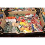 One box of vintage playworn diecast vehicles to include examples by Dinky, Corgi & Lesney
