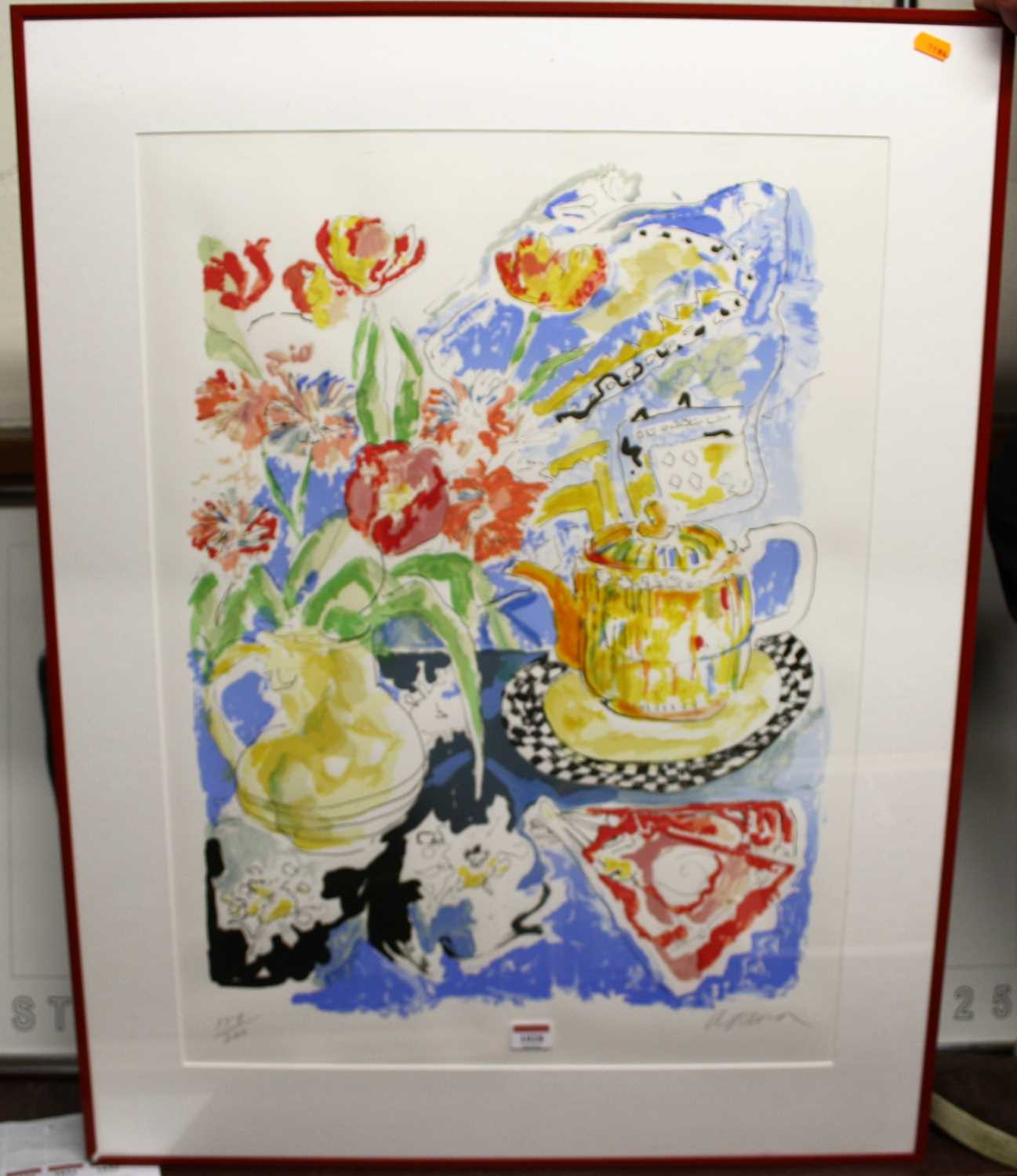 Contemporary lithograph - still life with teapots, 48x67cm