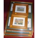 A framed display of Players Cigarette Cards, together with framed First Day Covers and Sporting