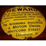 An enamel on metal circular convex wall sign titled '£2 reward', dia.29.5cm
