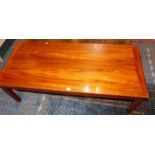 A 1970s hardwood rectangular low coffee table, length 130cm