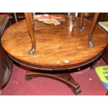 A William IV mahogany circular tilt-top breakfast table, on triform base, dia.113cm