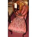 A set of three Edwardian mahogany and floral satinwood inlaid Sheraton style salon side chairs