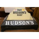 A contemporary cast iron trough titled 'By Hudson's Soap', w.38cm