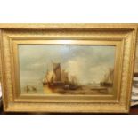 19th century English school - Fishing boats at low tide, oil on canvas, 30x55cmOriginal canvas and