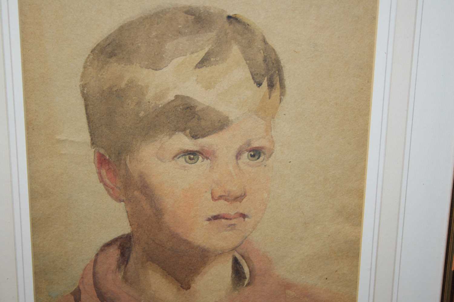 20th century English school - portrait of a young boy, watercolour with pencil on tinted paper, 35. - Image 3 of 6