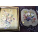 A late Victorian silk work depicting a spray of flowers, 44x35cm in glazed frame, together with a