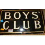 An enamel on metal wall sign titled 'Boys' Club', 21.5 x 37cm
