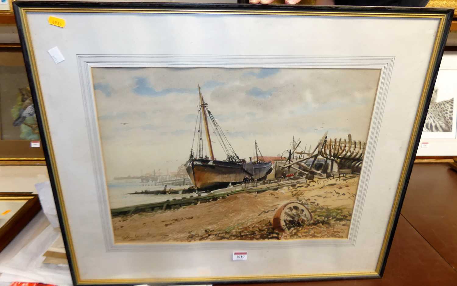John Wordsley - Boats on the beach at Whitstable, watercolour, signed lower left, 36x49cm