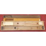 Two oak pit barometer cases, together with a Negretti & Zambra marine barometer soft wood box (3)