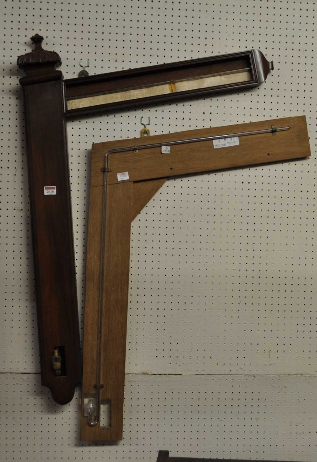 A 19th century mahogany cased diagonal barometer, with mercury; together with a later mounted - Image 2 of 4